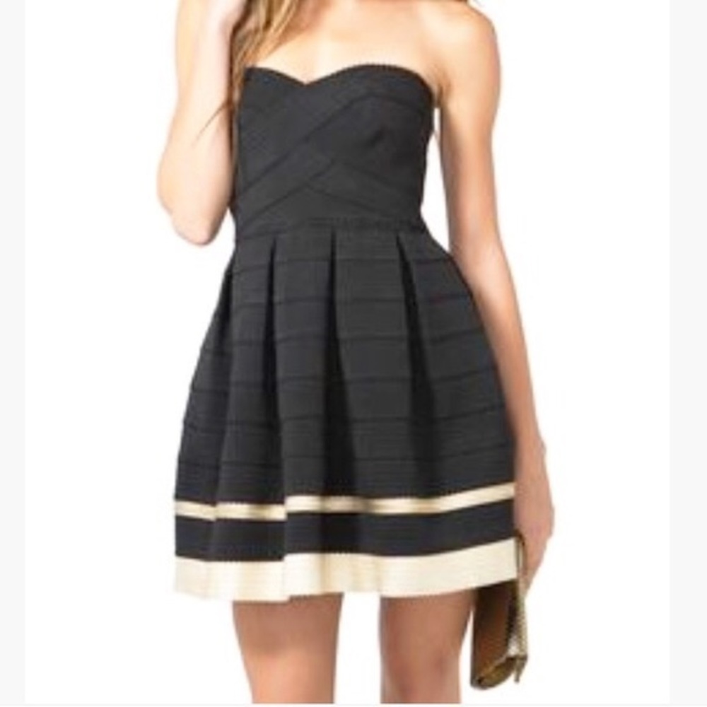 Elegant black and white strapless dress
